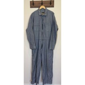 Vtg Berne Apparel Denim Work Blue Herringbone Coveralls USA 50TXL Railroad Style